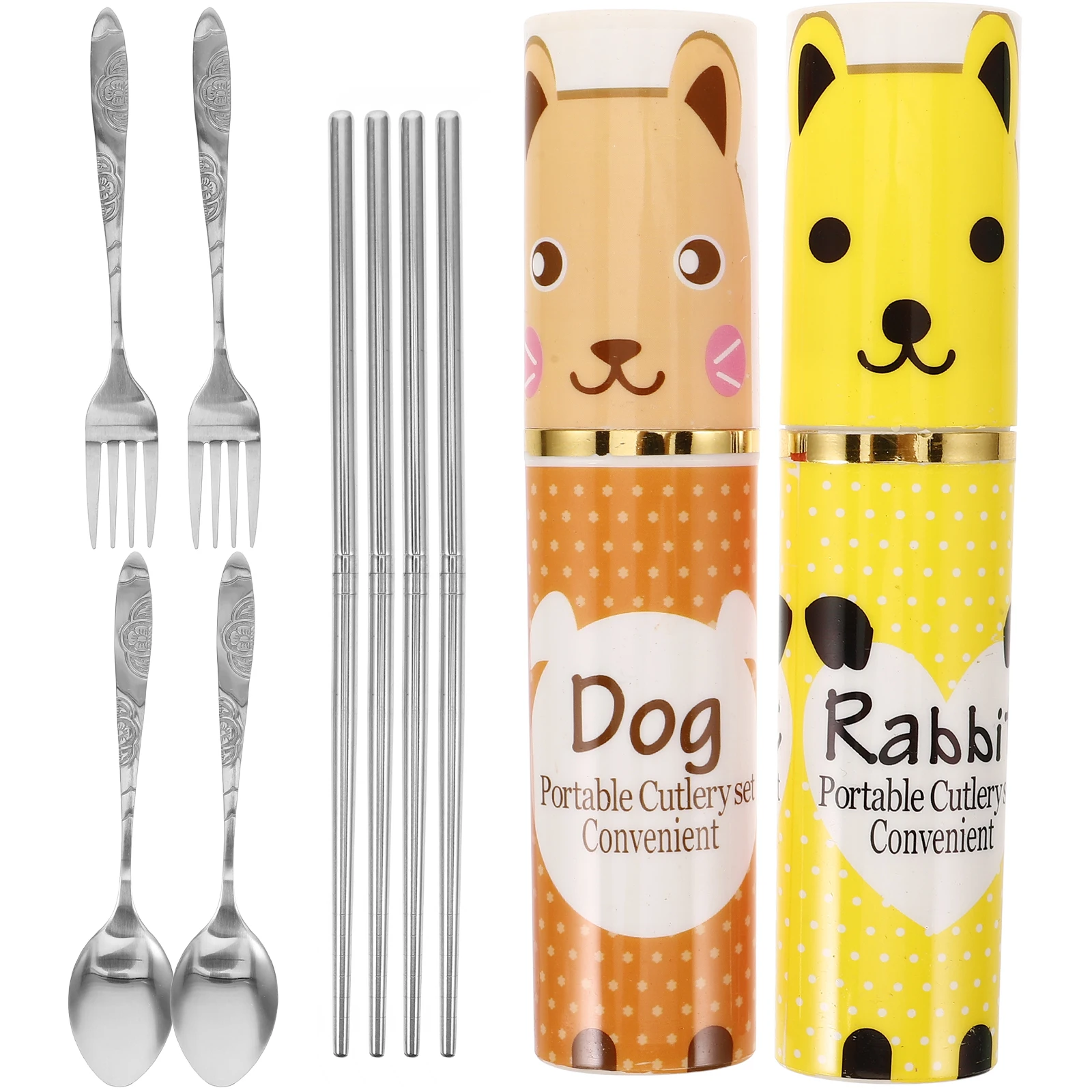 

2 Set Pen Holder Stainless Steel Cutlery Serving Utensils Chopsticks Fork and Spoon