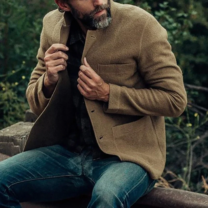 Man Coat Autumn New Fashion Simple Solid Color Business Casual Male Jacket Long Sleeve Pocket Loose Versatile Men Outerwear