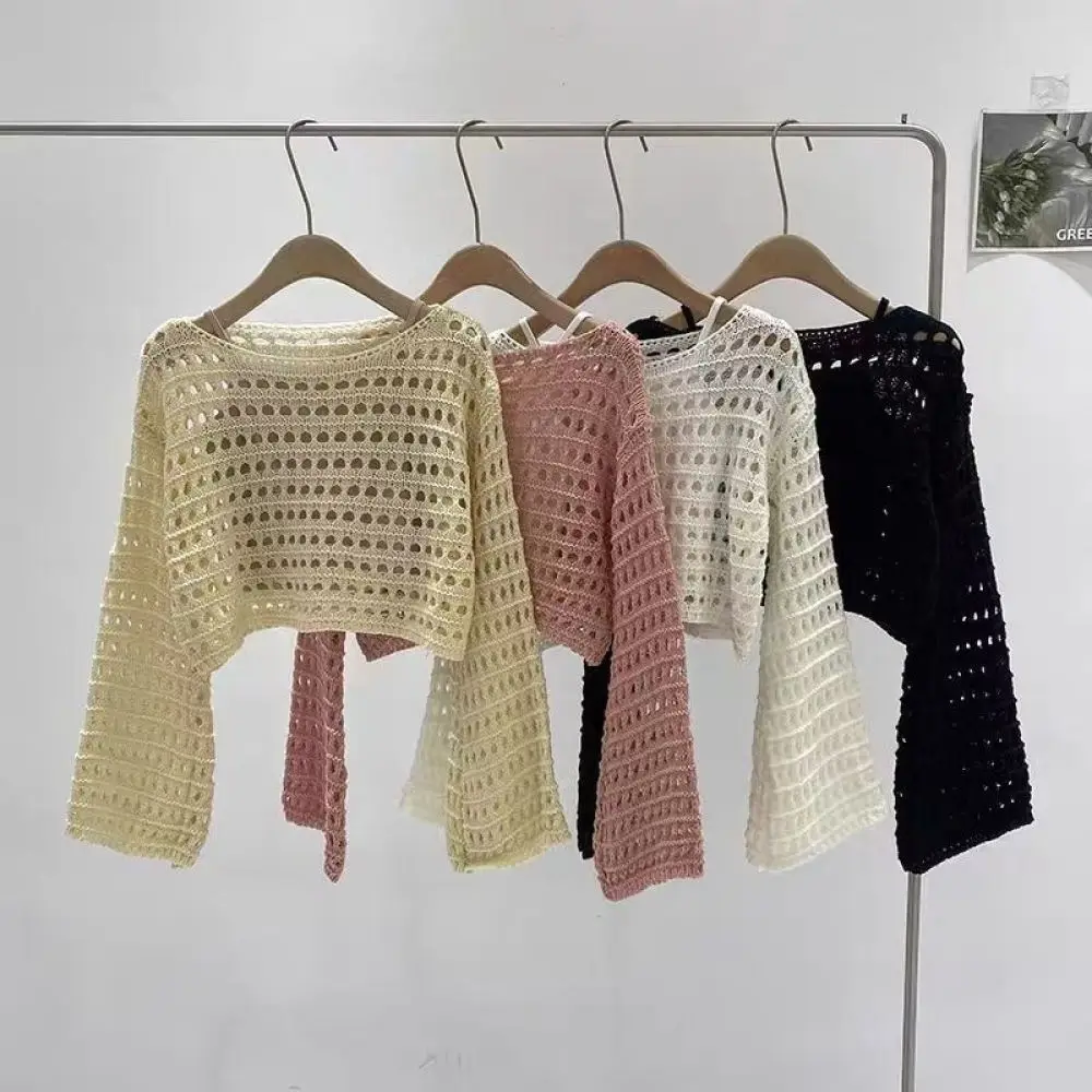 sueter-de-malha-de-verao-estilo-frances-para-mulher-com-detalhes-vazados-corte-cropped-mangas-compridas-pulover-camisa-fina-e-casual-para-protecao-solar