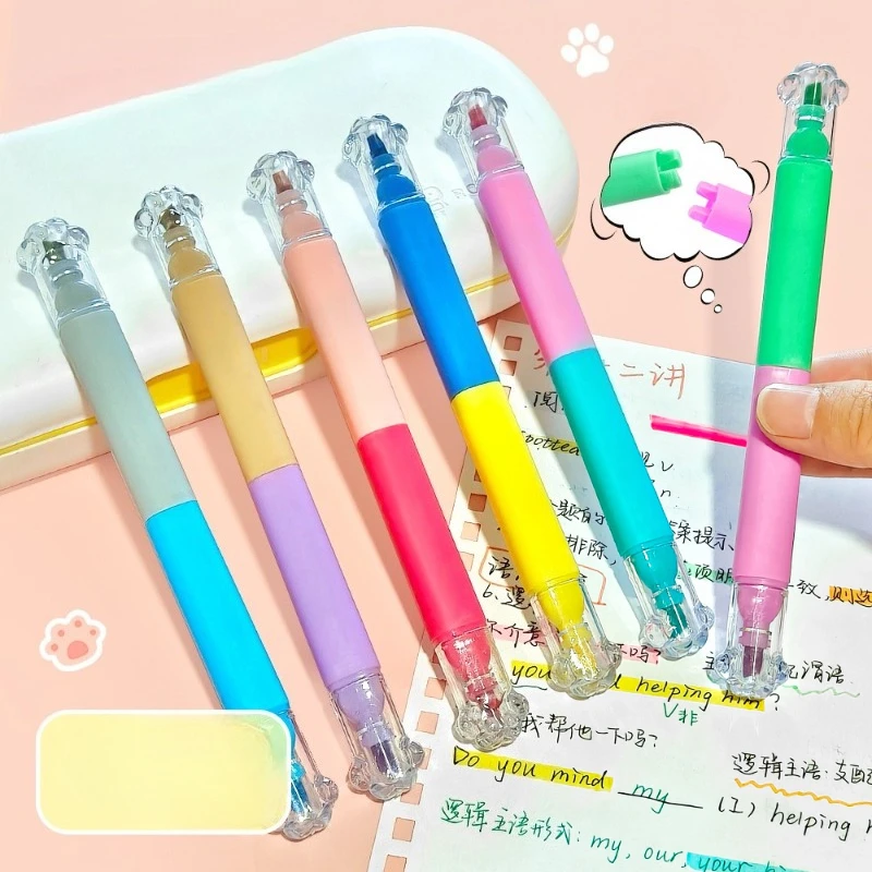 Kawai لونين هيغليغتر طالب مفتاح قلم تحديد عالية القيمة القط خدش حساب تلوين شفرة قلم 12 لون مجموعة هدية جميلة