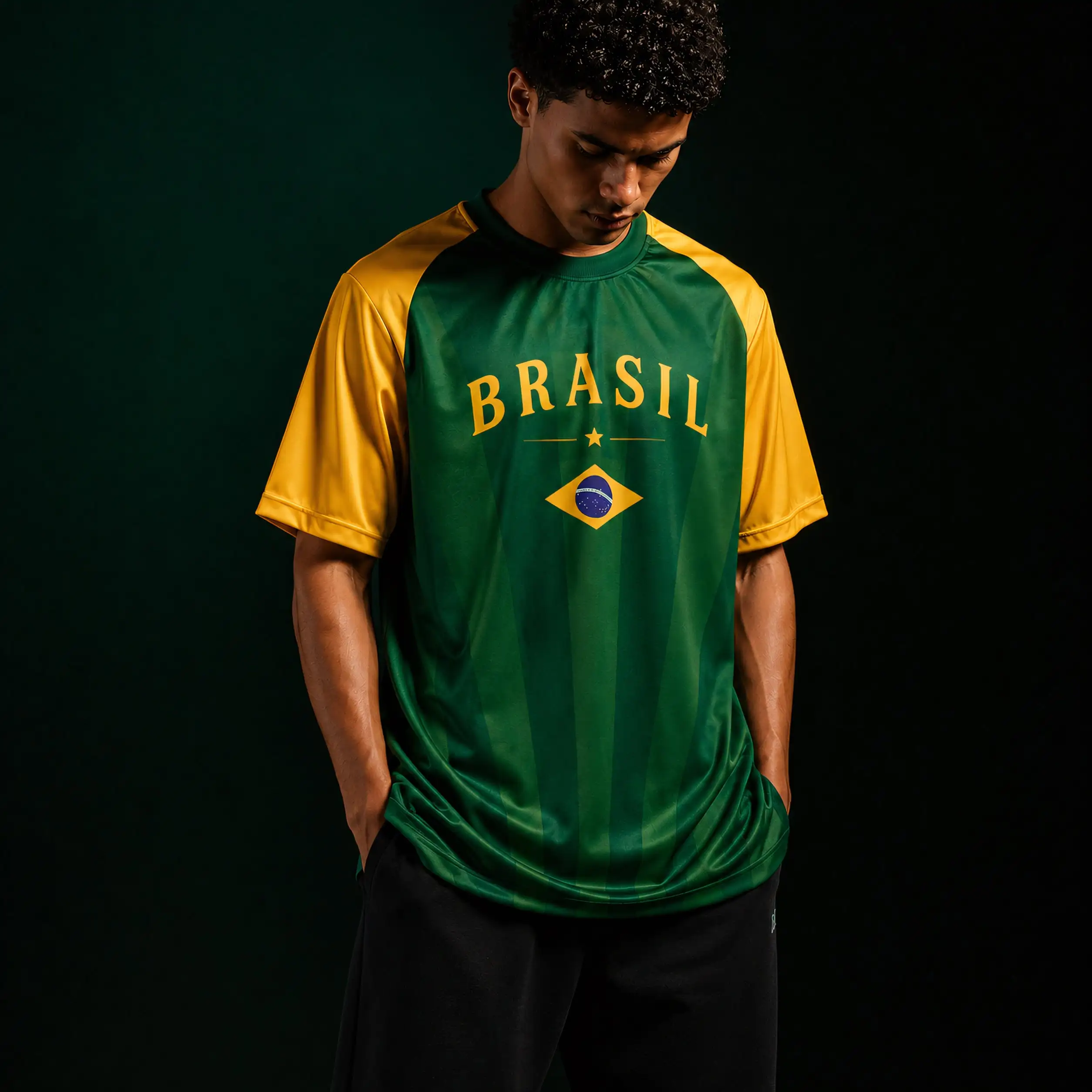 New Brazilian Christ The Redeemer Pattern Jersey with Brazilian Flag Color Shoulder Length Short Sleeved T-shirt