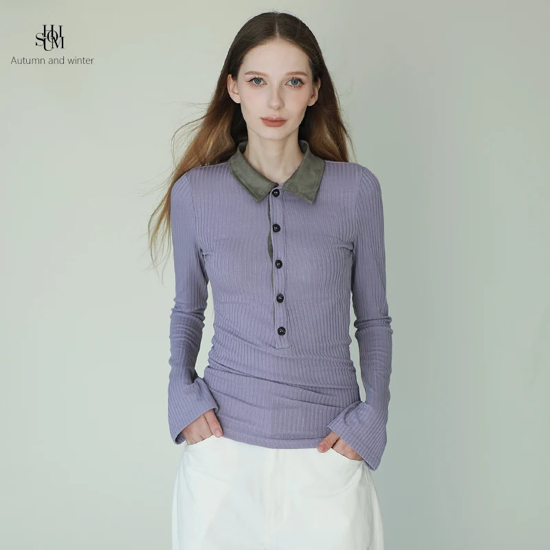 

Американская женская трикотажная футболка с длинным рукавом, с завязками на талии, с воротником, фиолетовая, базовая, для фитнеса