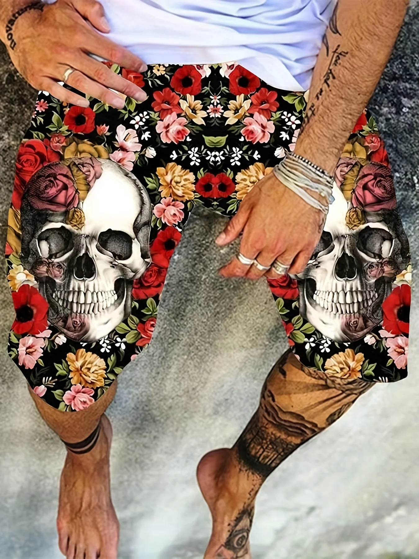 3D Patriotic Skull Print Men\'s Shorts Comfortable Stretchy Suorts Summer Clothing Oversized Sport Shorts Runing Quick Dry Shorts