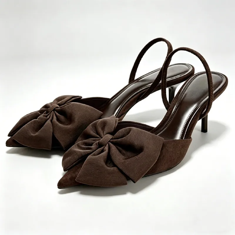 Sexy Pointed Toe Slingback Heels for Ladies Bowknot Decoration Back Strap Summer High-heeled Sandal Elegant Party Designer Pumps