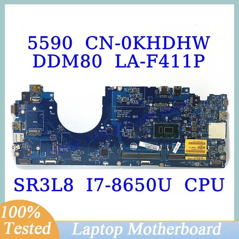 

CN-0KHDHW 0KHDHW KHDHW For DELL 5590 With SR3L8 I7-8650U CPU Mainboard DDM80 LA-F411P Laptop Motherboard 100% Fully Working Well