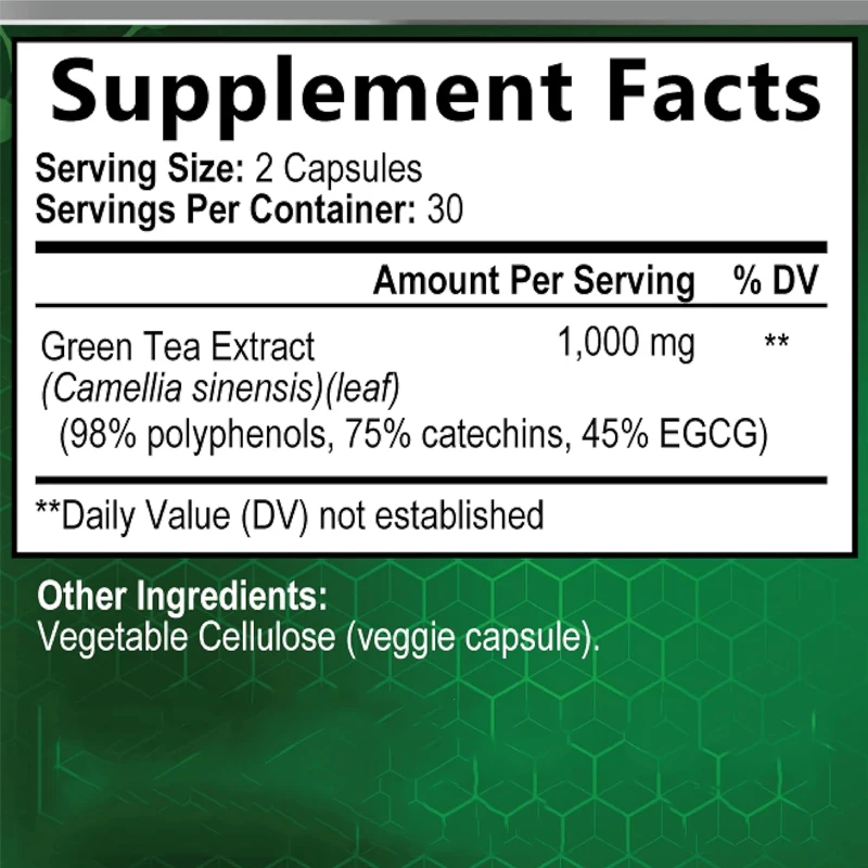 Green tea extract -98% standardized EGCG 1000mg natural energy containing polyphenols - mild caffeine -60 capsules