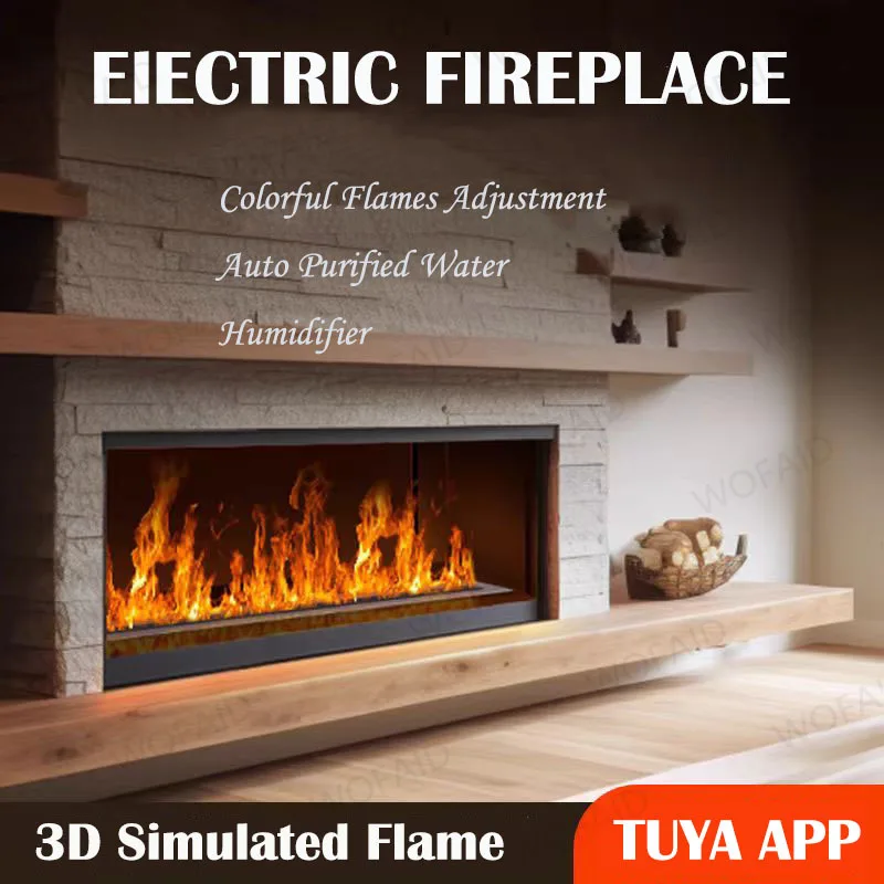 

Tuya APP Smart Home Intelligent Fireplace EU UK Plug 3D Steam Humidifier Multi-color LED Fogger Electric Water Vapor Fireplace