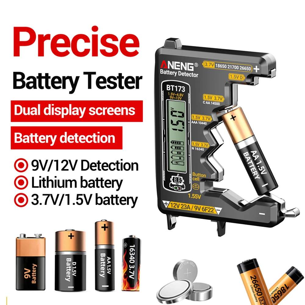 BT173 Battery Tester High-Precision Battery Power Detector C D AA AAA N 9V Cell Button Meter Visual Display Testing Tester Tools