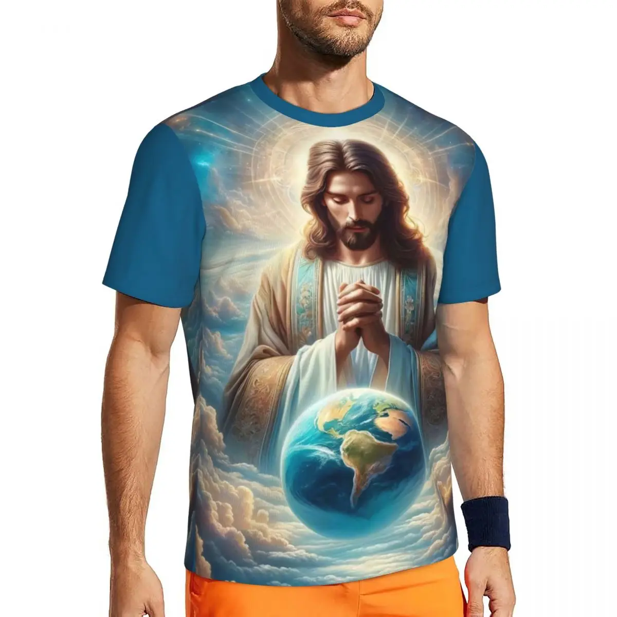 Jesus Embrace The Earth T-Shirt Mens Y2K Funny Sportswear T Shirts Quick-drying Summer Hippie Tees Graphic Big Size Tops
