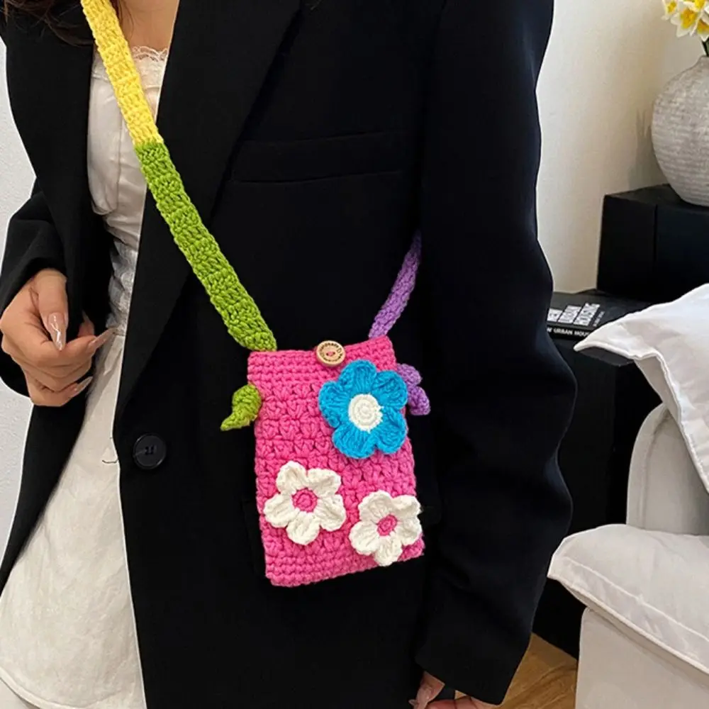 

Bohemian Cotton Crochet Weave Bag Hollow Out Cotton Rope Flower Shoulder Bag Storage Bag Large Capacity Knitted Crossbody Bag