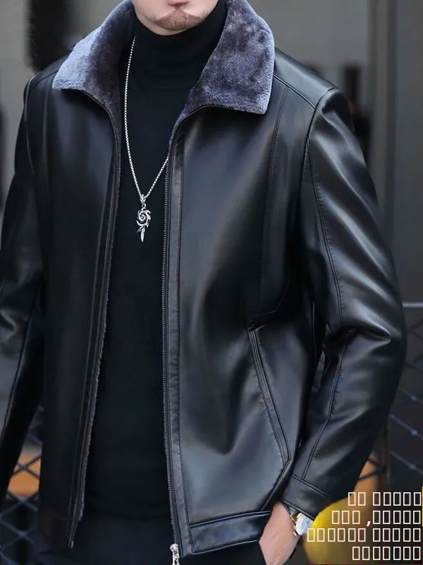 

Мужская кожаная куртка из овчины Thiened Fce на подкладке, одежда для папы, осенне-зимняя шуба среднего возраста и ly Sle