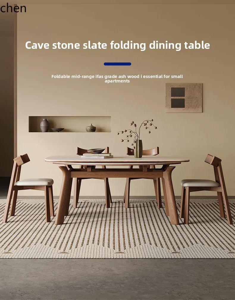 

LXC rock slab solid wood retractable dining table light luxury household simple modern medieval folding dining table