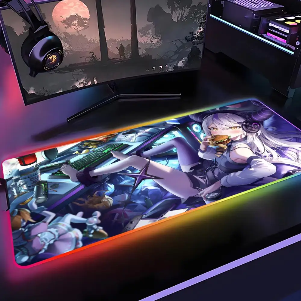 

La+ Darknesss Hololive Mouse Pad Rgb Desk Mat Back Light Led Mousepad Setup Gaming Accessories Deskmat Big Mousepad Backlight