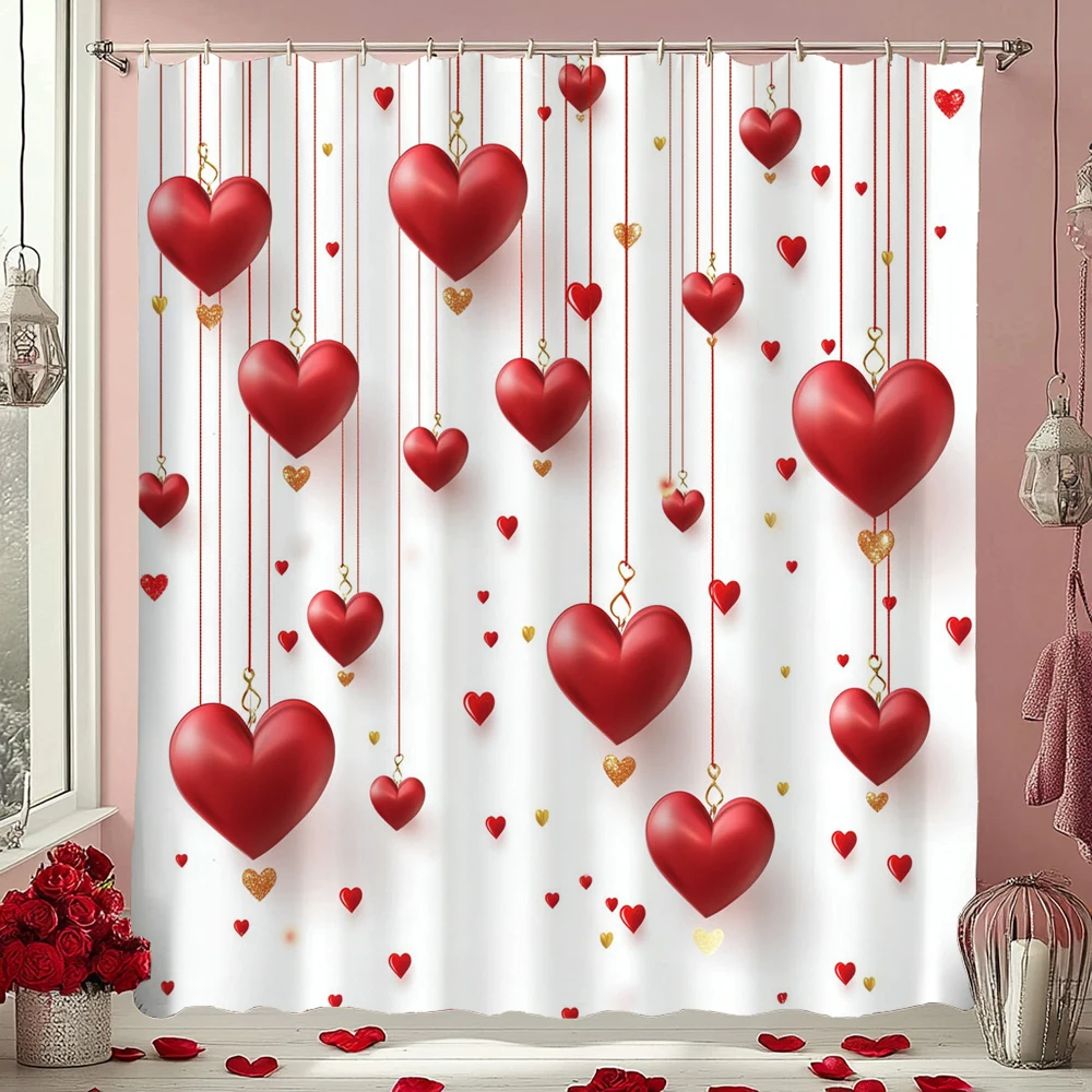 

Red Love Romantic Printing Shower Curtain, Bathroom Decorative Shower Curtain, Valentine's day home Curtain with Hooks