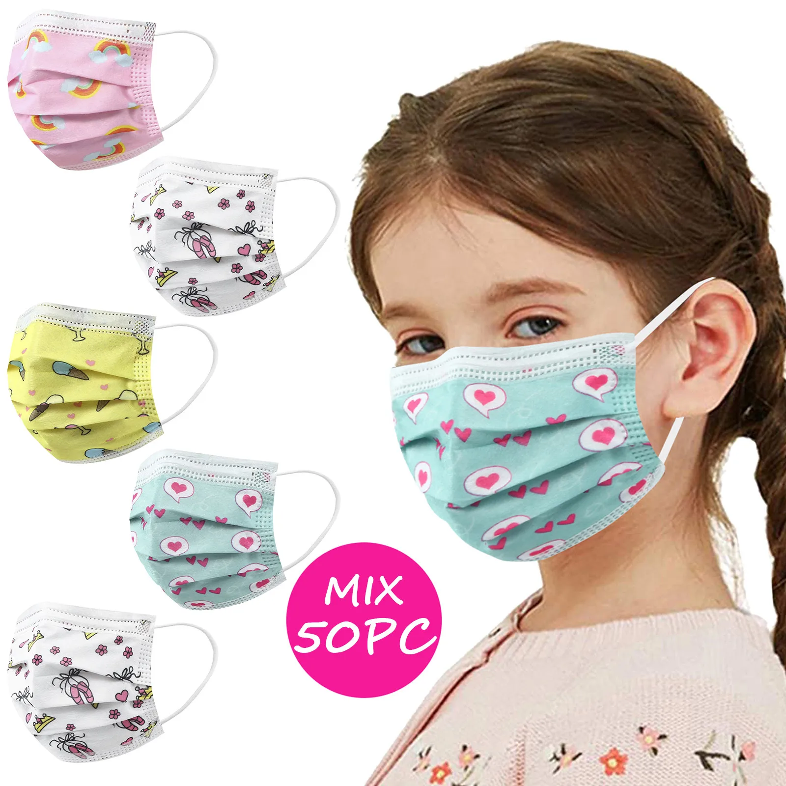 50pc Kids Children'S Mask Disposable Face Mask Industrial 3ply Ear Loop Mask Disposable Mouths Covers Cubre Bocas Desechables