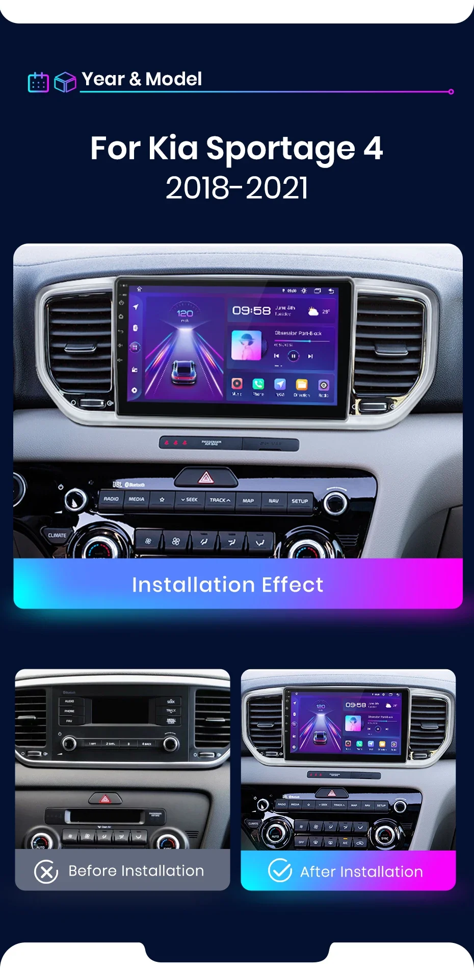 Junsun kabelloses carplay android auto radio für kia sportage 4 ql 2009-2015 auto intelligente systeme rds bt dsp 2 din autoradio – Detail 4