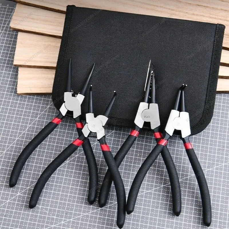 For 4-Piece Set of 7-inch Inner and Outer Bending Straight, Including Set of Retainer Ring Spring Pliers DL104407