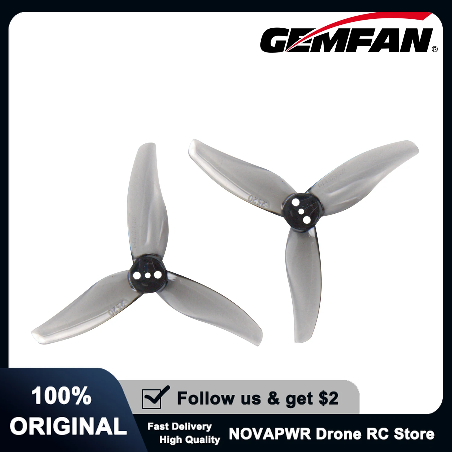 

Gemfan Hurricane 2520-3 2.5Inch 3-Blade Propeller Optimized for Long Range FPV Drone Flight