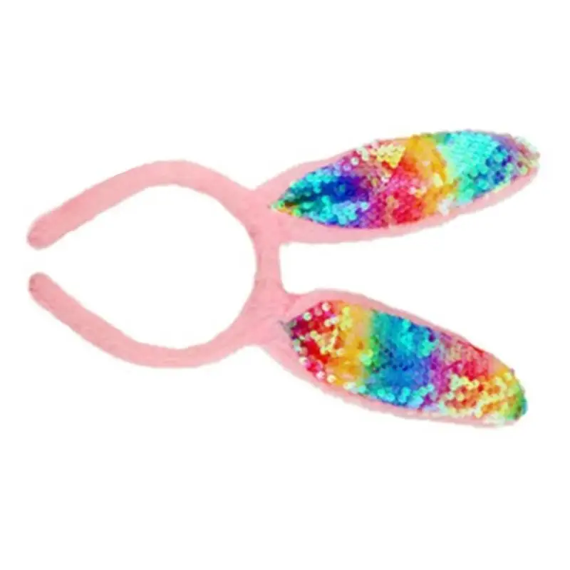 

652F Sequins Rabbits Ear Headbands Colorful Plush Rabbits Headbands for Animes Theme Gatherings Christmas Gift for Girl
