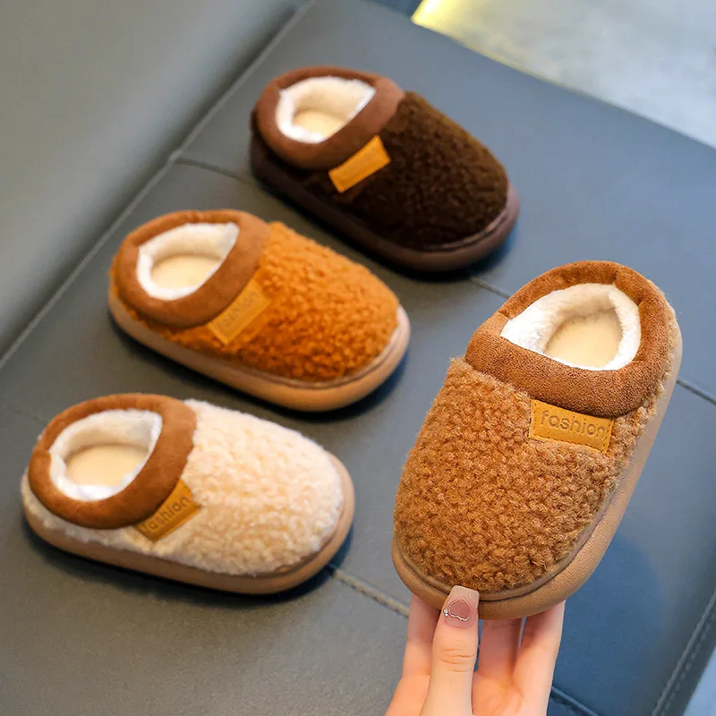 Autumn Winter Children's Cotton Slippers Girls' Memory Foam Home Slippers Warm Plush Parent-child Thick Soled Cotton Shoes