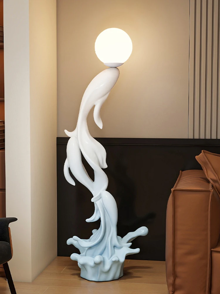 Home Decor Creative Luminous Fish Statues Large Floor Decor Nordic Living Room Animal Sculpture Art Ornaments Housewarming Gifts