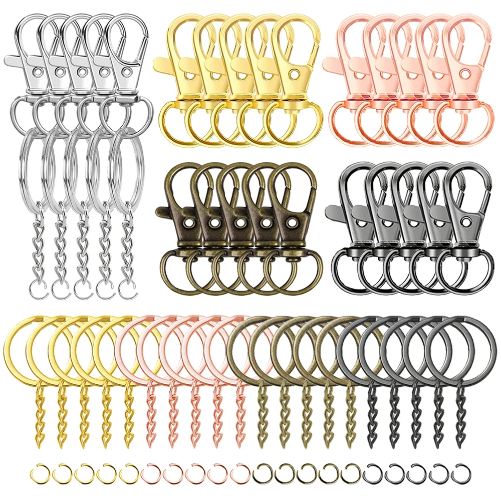Jewelry Making Jump Rings - 15/30セット スイベルロブスタークラスプキーホルダー キーリング スナップフック キーチェーン フラットリングとジャンプリング