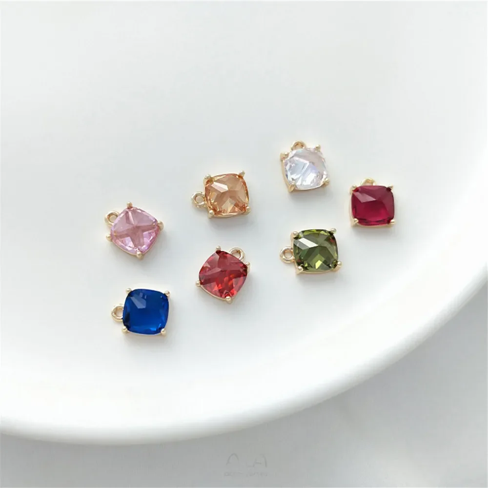 

1pcs 7x5mm 14k gold inlaid zirconia square colored single pendant handmade DIY bracelet ear jewelry charm pendant