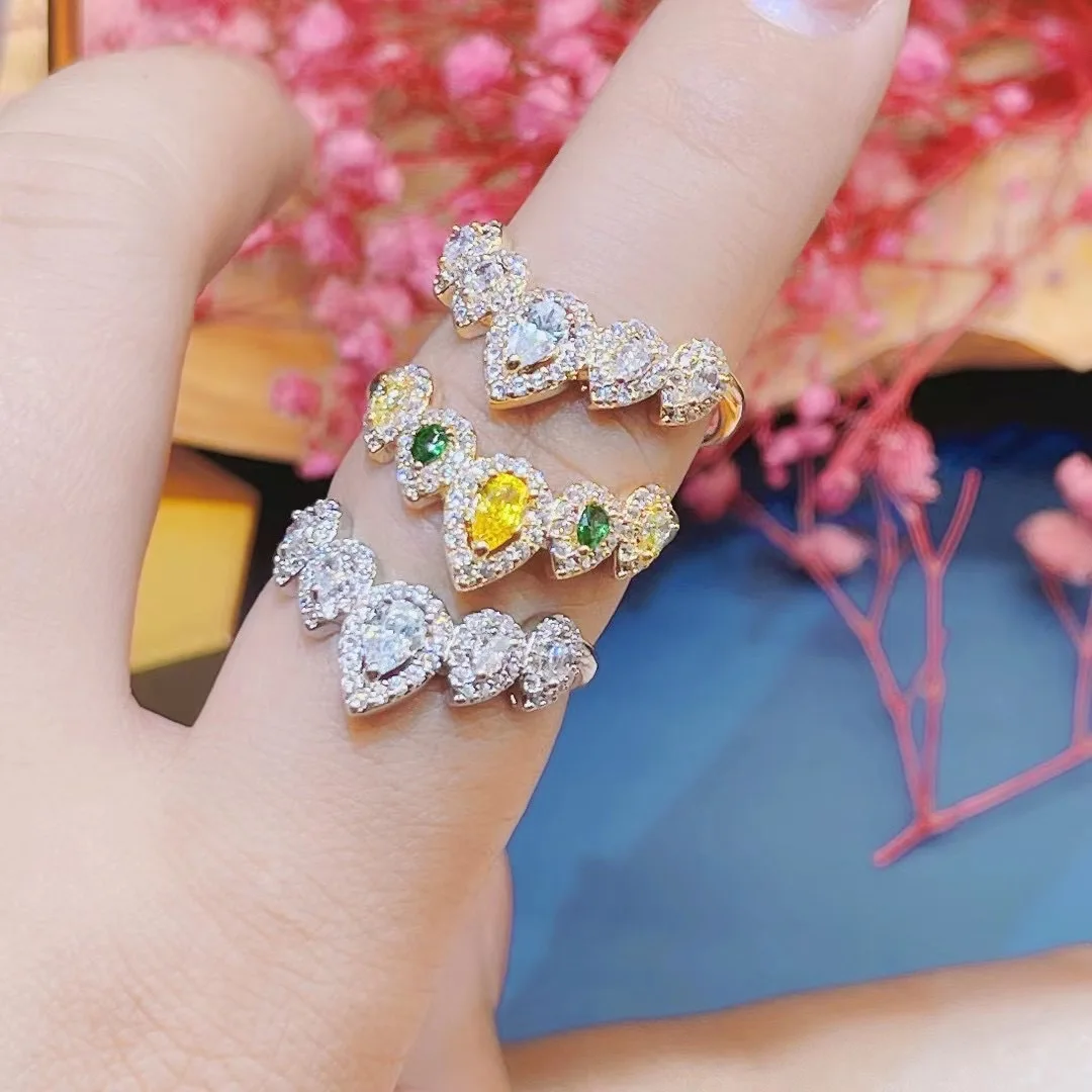 Never Fade Luxury Classic 18K White Gold Color Ring water droplets Zirconia Diamant Wedding Band Women Jewelry Accessories