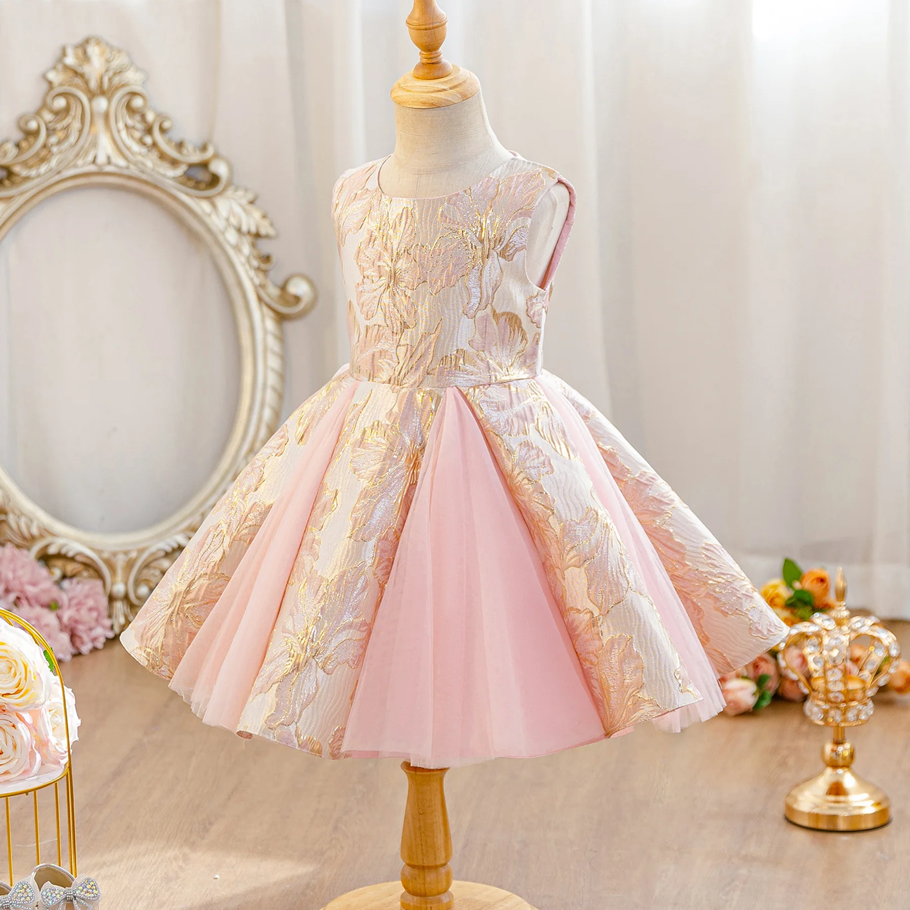 HETISO Children's Wedding Dress Embroidery Flower Kids Birthday Party Ball Gown Sweet Girls Summer Dresses 2-10 Years