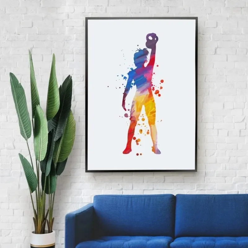Watercolor Abstract f-Fitness Gymnastic Girl Silhouette Bodybuilding Sports Poster Canvas Painting Wall Pictures Home Decor