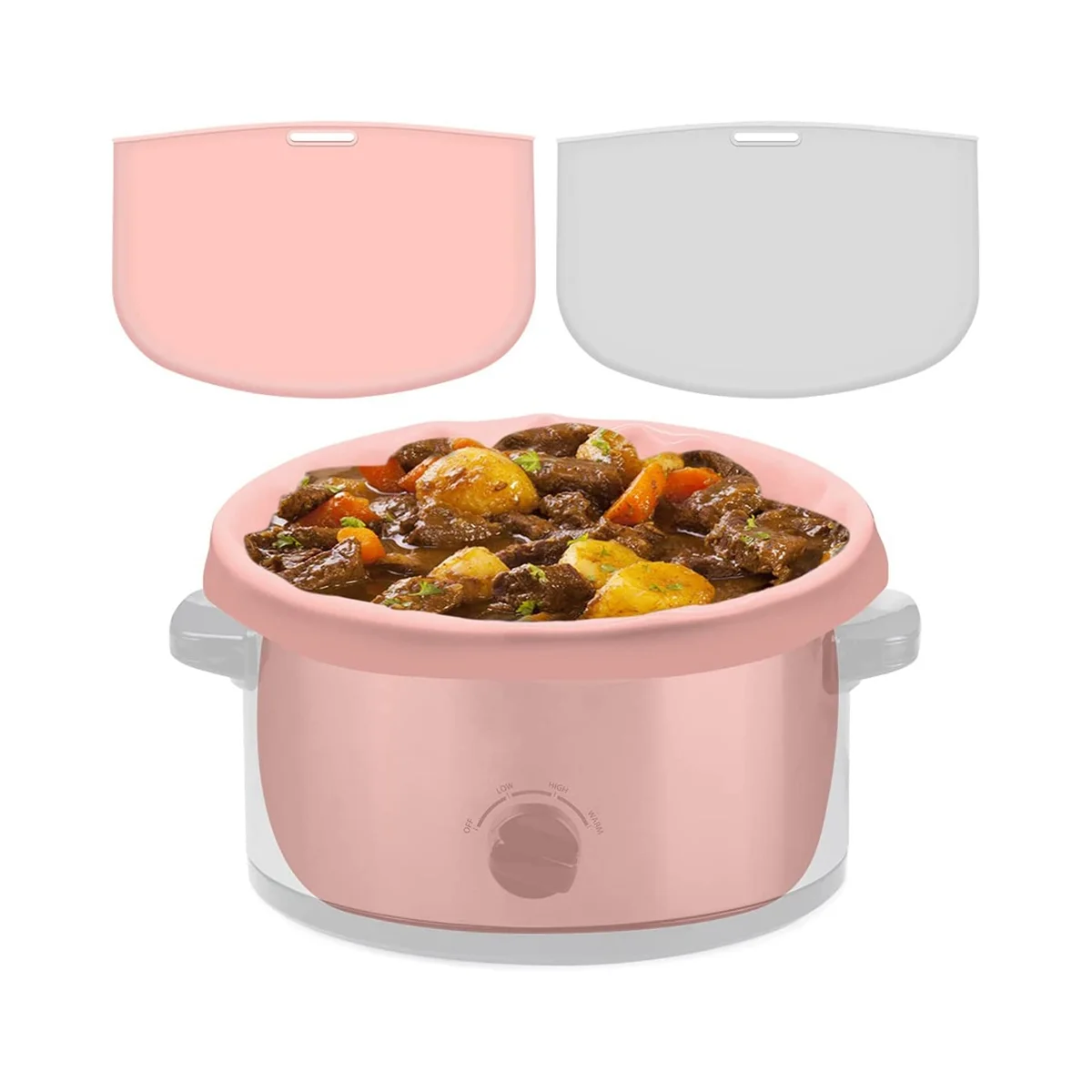 2 Pack Slow Cooker Liners - Reusable Cooker Divider, Silicone Cooking Bags Fit 6 Quarts Pot (Grey+Pink)