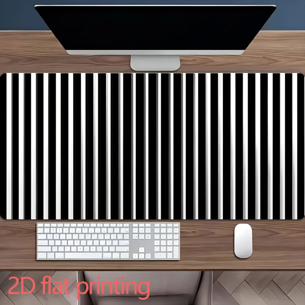 Large Black White Diagonal Stripe Extended Desk Mat, 2D Flat Non-Slip Gaming Keyboard Pad, Minimalist Office Blotter