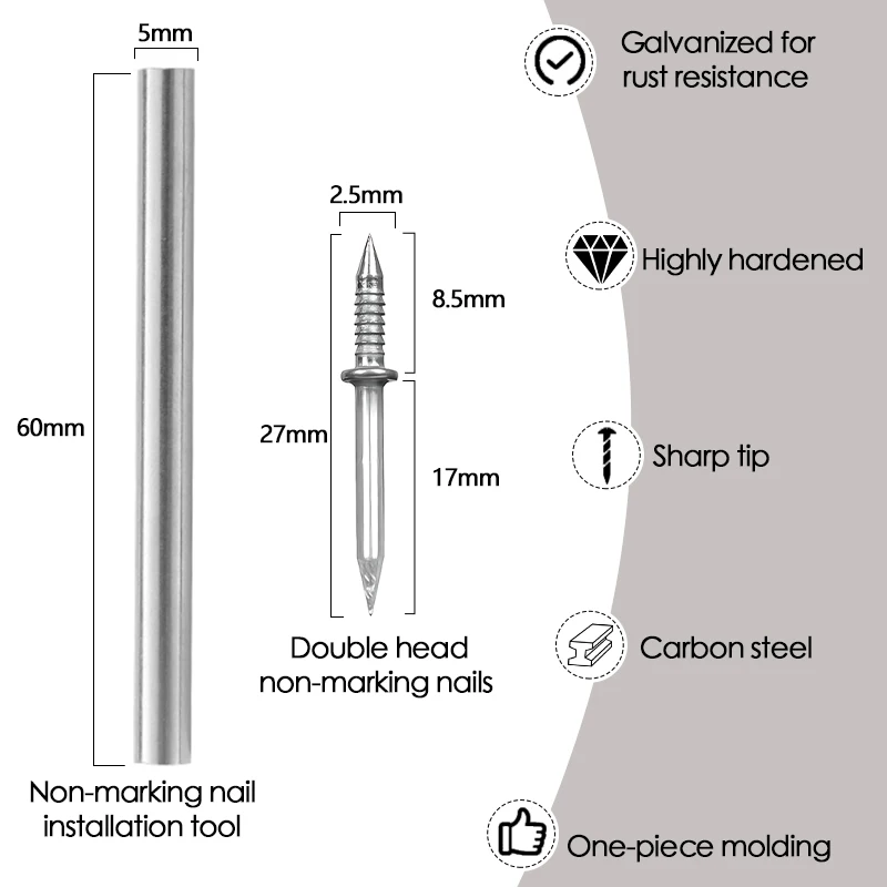 10-500Pcs Double Head Nails Set  Rust-Proof Seamless Nails for Baseboards  Strong Fixation Without Marks
