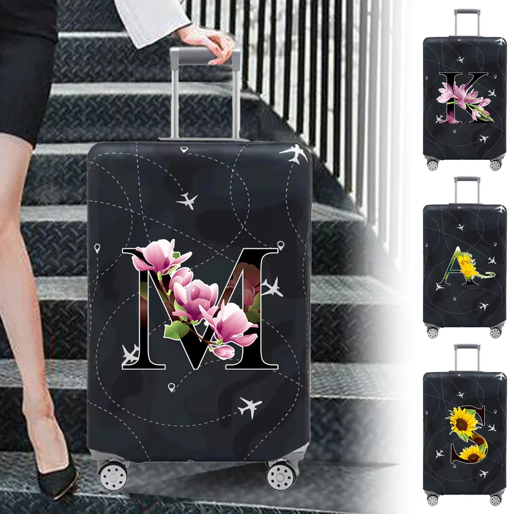 Luggage Compartment Protective Cover Flower Color Series Black Wear Resistant Fabric Dust Cover for18-32 Inch Travel Case Covers