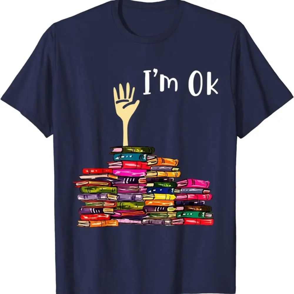 Reading Books Librarian Reader T-shirts Nerd I\'m Ok Men Tee Tops Cat Drinking  Bubble Tea Man Funny T-shirts Adult Cotton TShirt