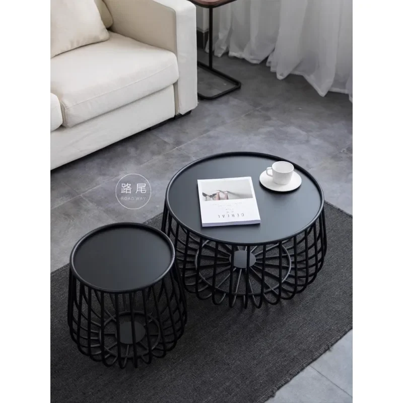 Nordic wrought iron coffee table simple modern small apartment living room round combination small coffee table industrial style