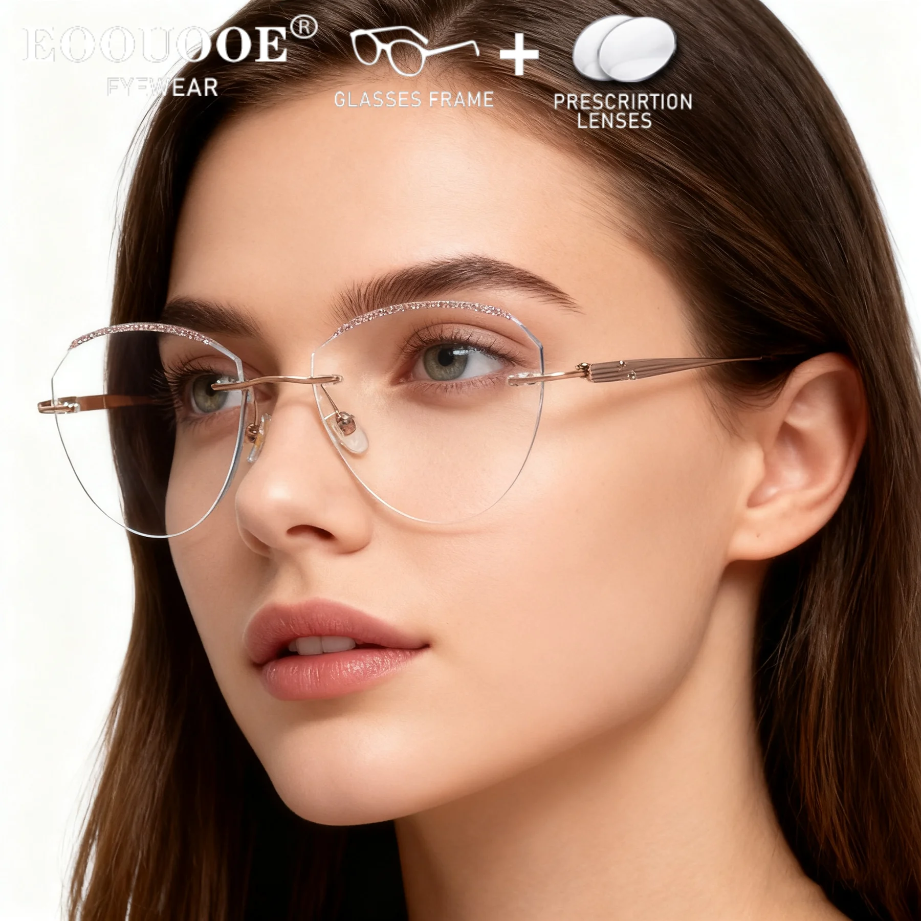 

Shiny Rimless Glasses Prescription Glasses 1.61 MR-8 1.67 Recipe Lenses Myopia Progressive Anti Blue Light Women's Eyewear