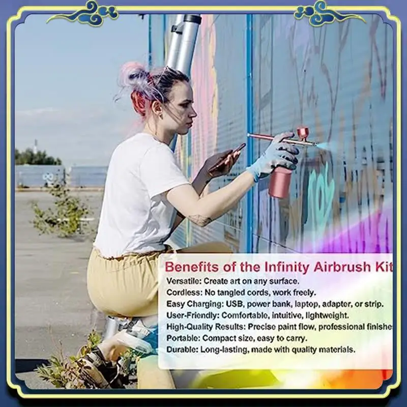 

Airbrush Set - Handheld Airbrush Compressor Rechargeable Cordless Automatic For Nail Art, Cosmetics, Cake Decorating