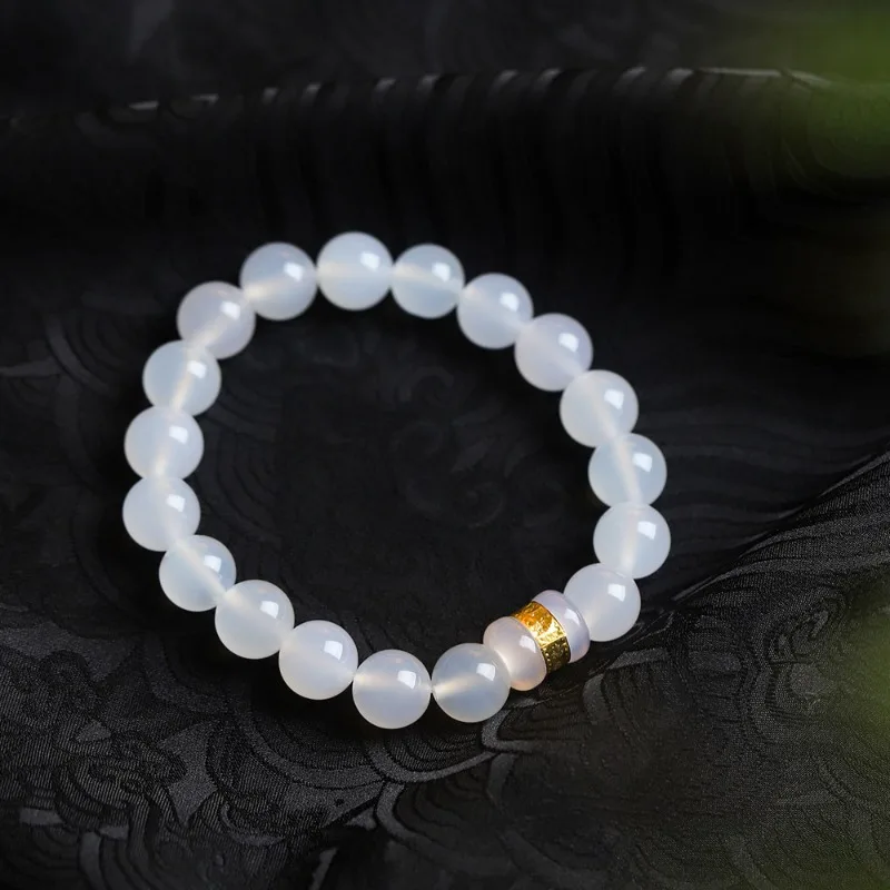 Natural White Agate Jade Bracelet, High Ice Lychee Frozen Transfer Bead Chalcedony Bracelet.