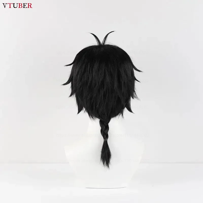 جو توغامي جو شعر مستعار تأثيري قواطع الرياح قصيرة سوداء مضفر مقاومة للحرارة الاصطناعية الشعر أنيمي شعر مستعار تأثيري s + غطاء شعر مستعار