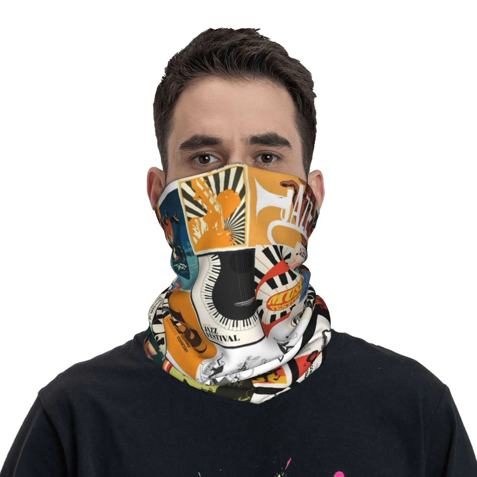 Retro Jazz Music Design  Bandana Neck Cover Printed Wrap Scarf Cycling Scarf Riding for Men Women Adult Washable