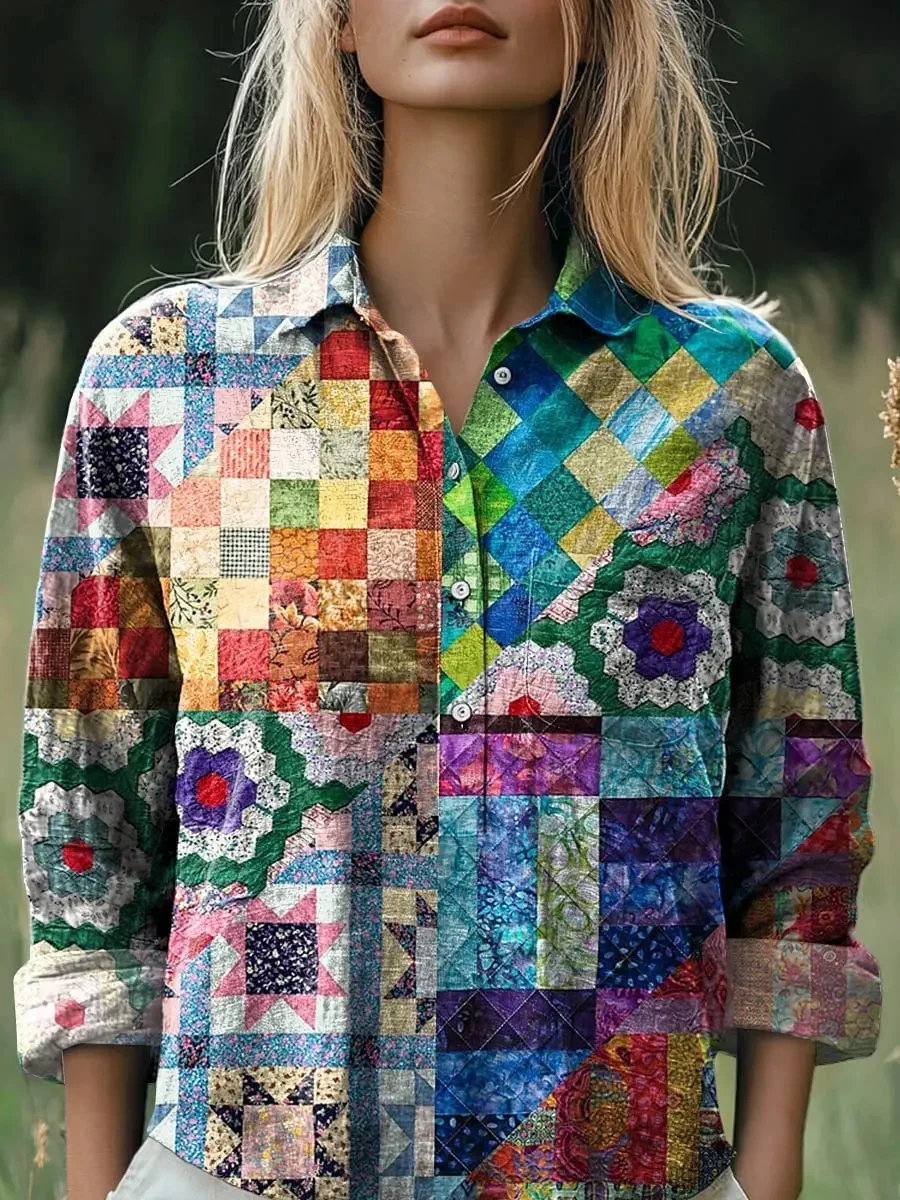

New retro color large flower 3D printed men's shirt with loose casual collar and seven quarter sleeve shirt clothing