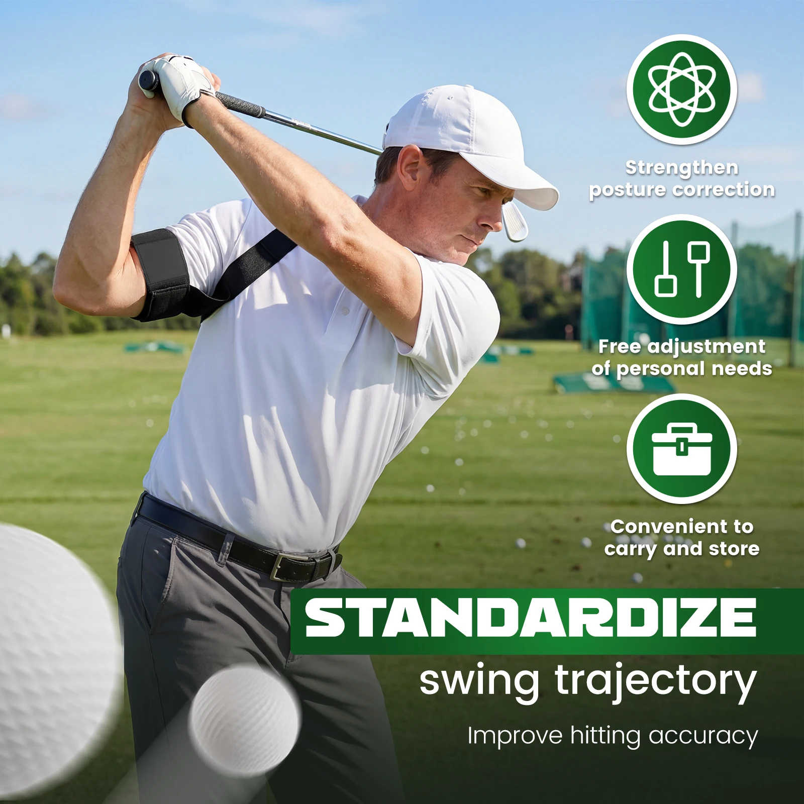 Golf Arm Band Training Aid Nylon Elastic Swing Correcting Arm Band Adjustable Swing Trainer Armband for Beginners Players Train