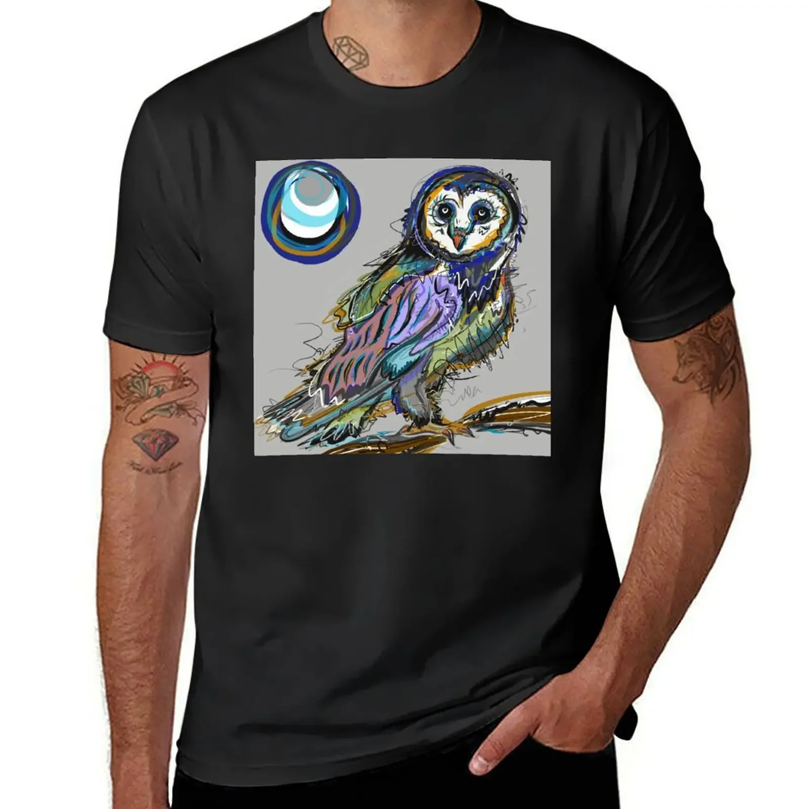 Owl at Night T-Shirt oversized t shirt rapper graphic tees summer tops cheap stuff t shirts for men cotton