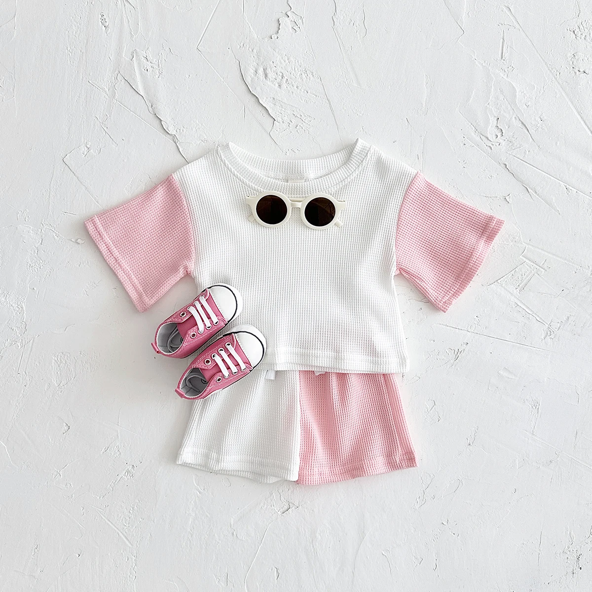 Newborn Baby Girl Clothes Waffle Summer Casual Top Short T-shirt+Shorts Sports Sets Splicing Colors Baby Clothes Boys 0-3Y