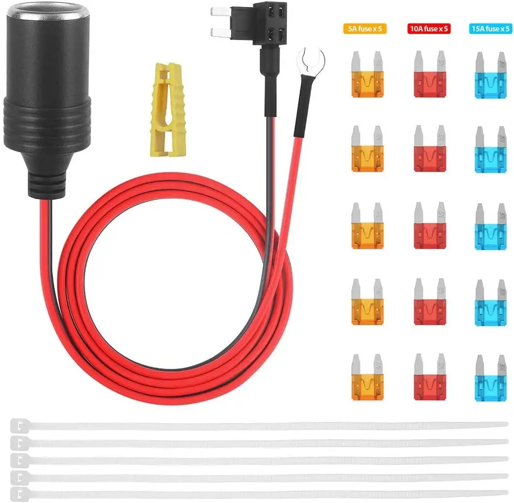 1set Car Cigarette Lighter  for Car Charger 12V Socket Extension standard Fuse Tap Holder Lead with fuse 5A/10A/15A