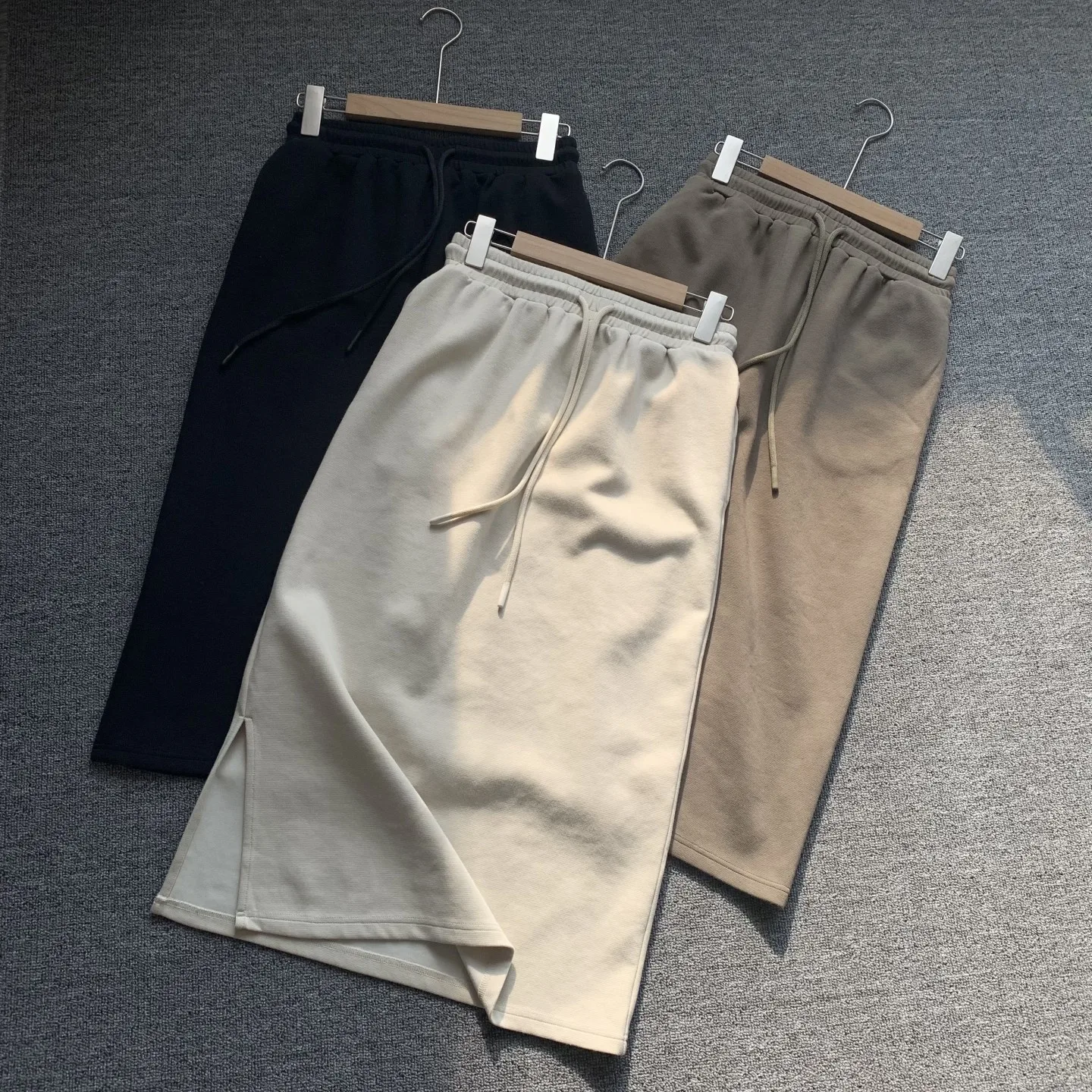 High Waist Straight Cut High Quality Women's Spring Summer Casual Sports Style Half Skirt with Side Slit And Drawstring