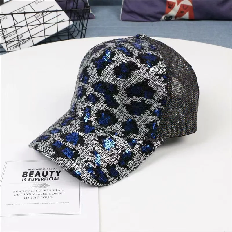 Summer Leopard Sports Cap Snapback Ladies Snake Women Mesh Baseball Caps Sequins Curved Hats Girls Hip Hop Hat Gorras Para Mujer