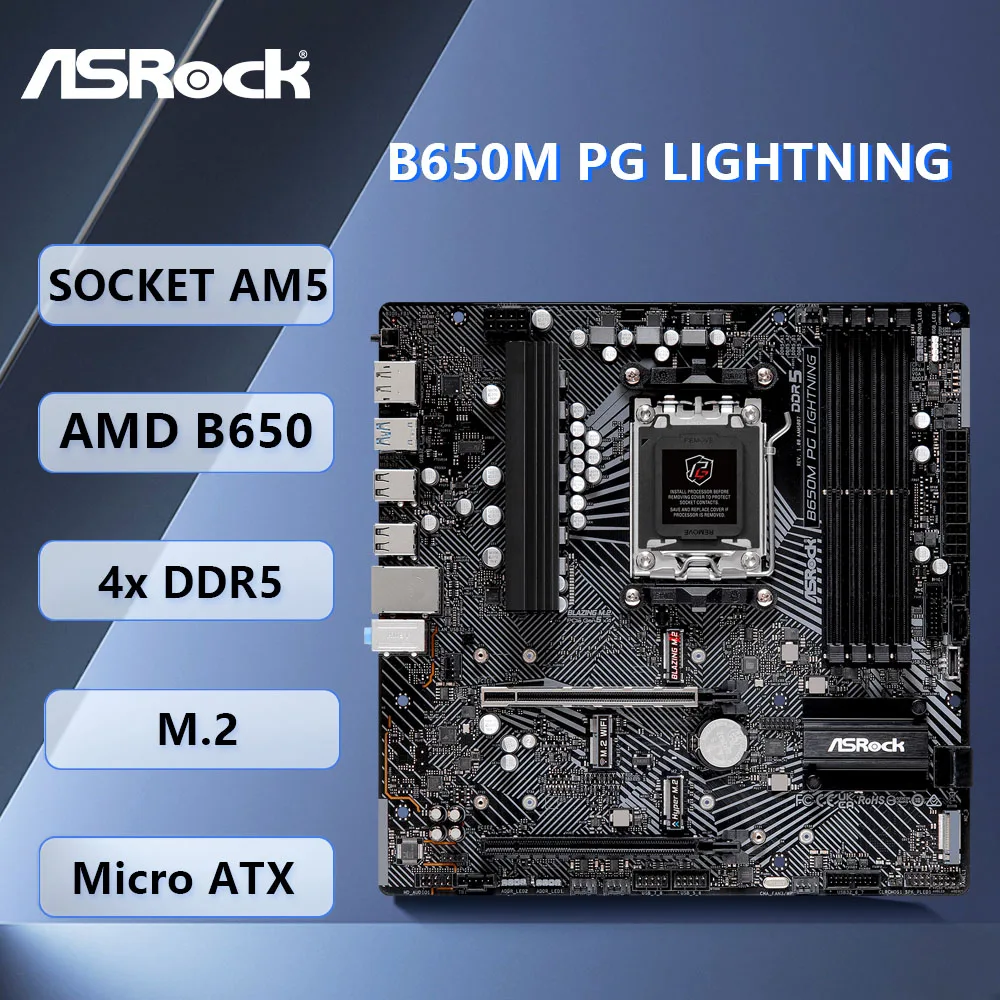 ASROCK B650M PG Lightning Motherboard AMD B650 Sockel AM5 Unterstützt Ryzen 8700 Ryzen 7600 Ryzen PRO 8300 DDR5 256GB M.2