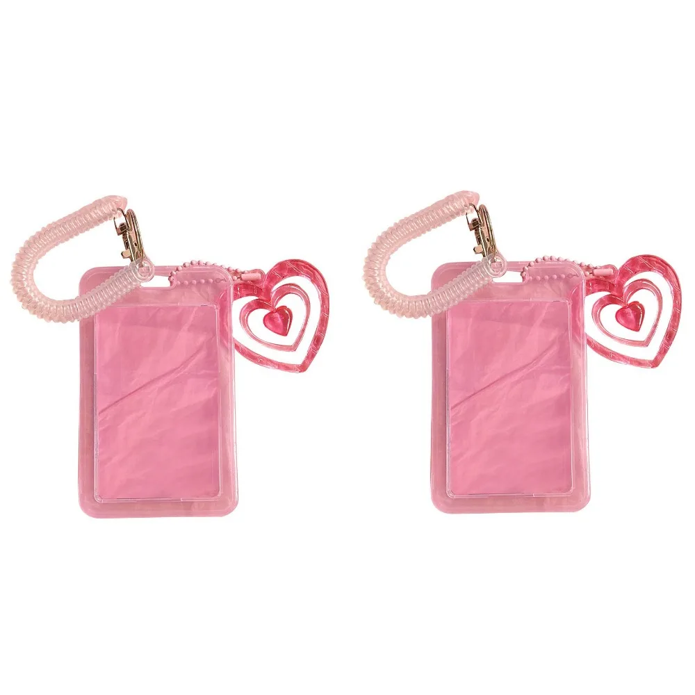 

2Pcs/set Simple Spring Rope Card Case Easy to Use Girls' Heart Card Protective Cover Elegant Heart Photocard Hold Bus Card